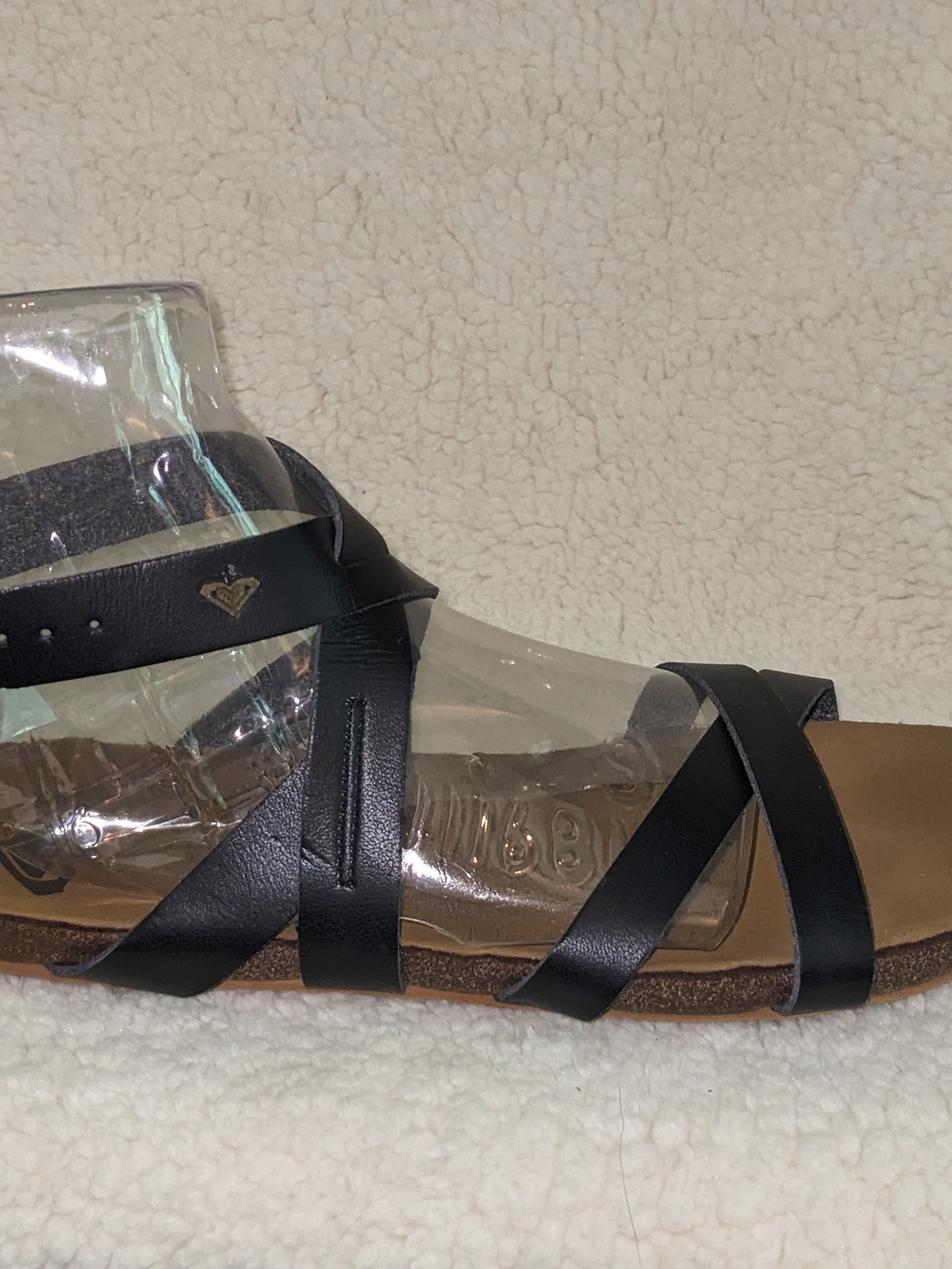 Roxy Leather Black Strappy Ankle Wrap Sandal - Picture 3 of 6